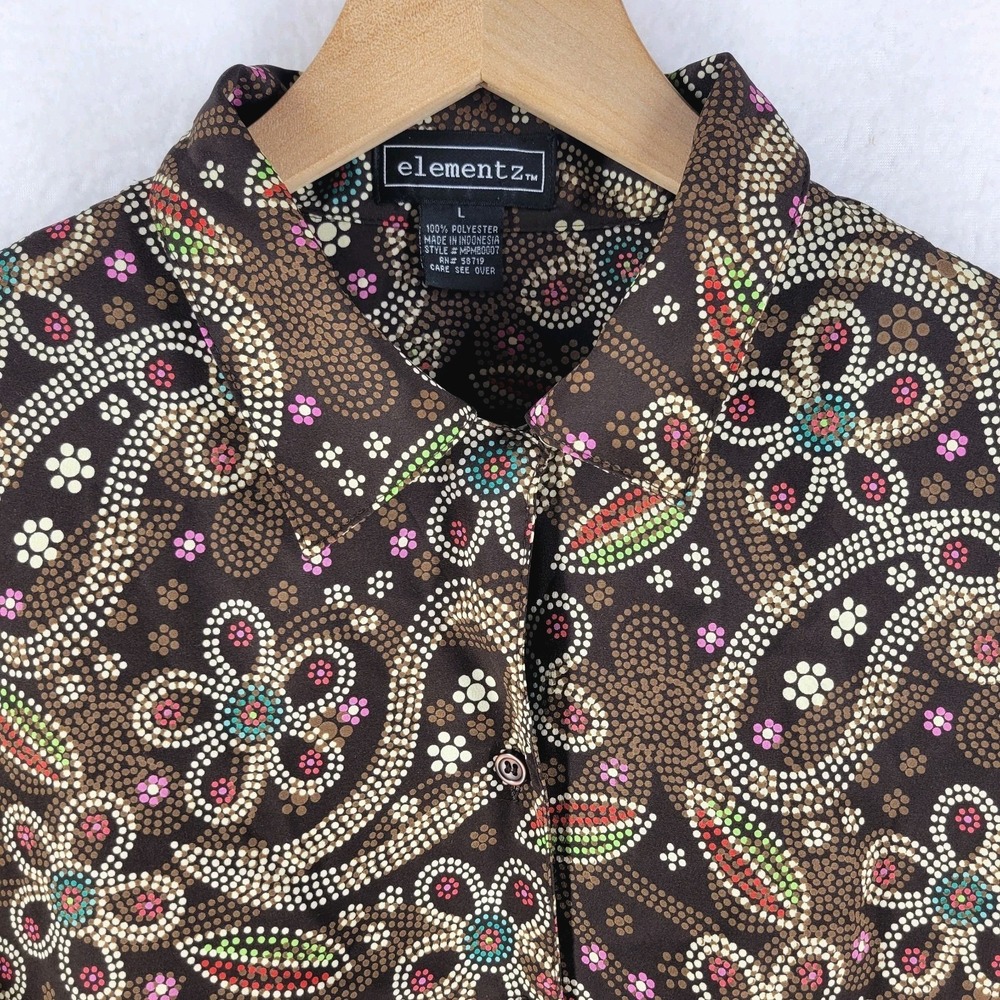 Vintage Style Elementz Paisley Floral Blouse L Brown Whimsigoth Boho‎ Earthy